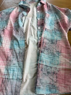 Casual Pink & Teal Plaid Short-Sleeve Shirt